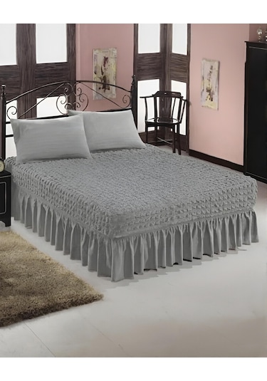 StarMall Bürümcük Etekli Çarşaf Yatak Örtüsü Lastikli 1 Adet Gri