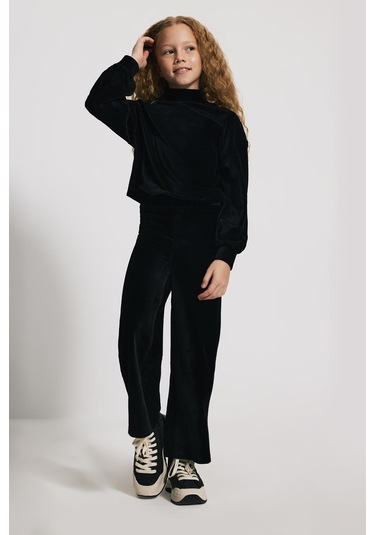 Kids Girl Geniş Paça Kadife Siyah Jogger Siyah