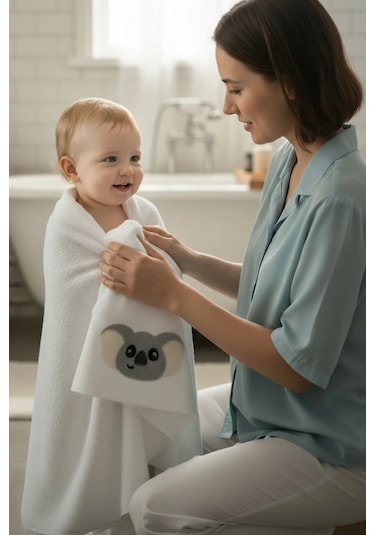 %100 Pamuk Premium Çocuk Banyo Havlusu Beyaz