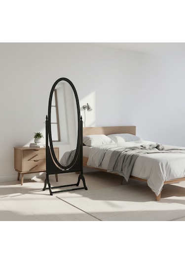 Rivoli Ayaklı Ahşap Oval Boy Aynası 58x165 Siyah