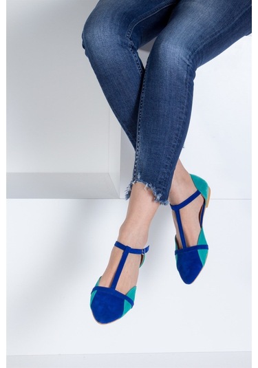 Fox Shoes Saks Mavi/su Yeşili Kadın Babet B726881802 Saks Saks Mavi