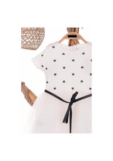 Kalp Baskılı 2-7 Yaş Arası Beyaz Kız Çocuk Tüllü Elbise Doğum Günü Özel Gün Ve Geceler İçin Beyaz