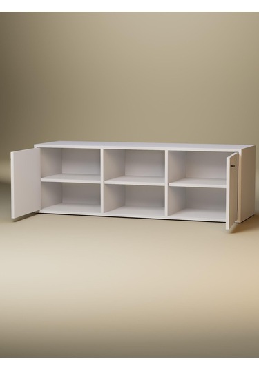 Detamob Beyaz Tv Ünitesi, 2 Kapaklı Raflı Tv Sehpası - 138cm Mdf Beyaz