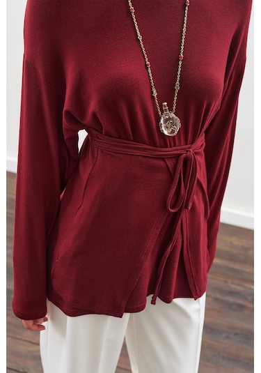 Beli Bağlama Tasarımlı Bluz Bordo Bordo