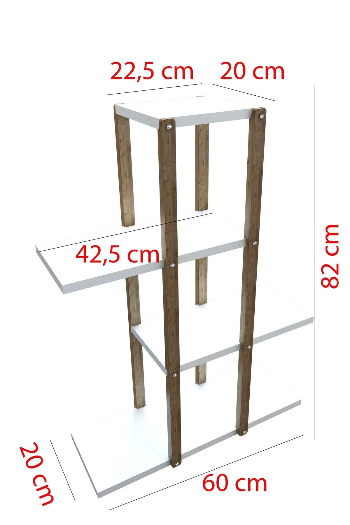 Beyaz 4 Katlı Ahşap Çiçeklik, Saksılık, Çiçek Standı, Dekoratif Raf - Çok Amaçlı Kullanım Beyaz