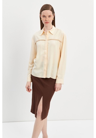 Stella Pulvis Bej Şerit Detaylı Çizgili Gömlek Bej