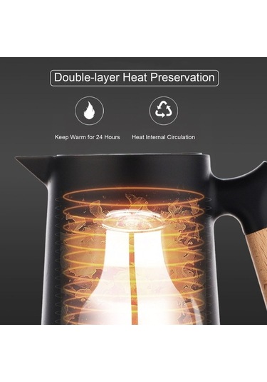 Pazly Büyük Termal Kahve Sürahi Çift Duvarlı Termos Ev Ofis Cam Siyah Siyah