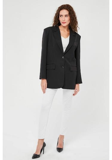 Siyah Kadın Düğmeli Blazer Ceket 001
