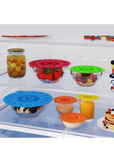 Tencereler Ve Tavalar İçin Silikon Kapaklar, 5 Paket Evrensel Silikon Gıda Kapakları, Yeniden Kullanılabilir, Isıya Dayanıklı Ahşap