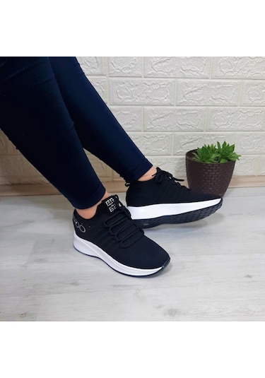 M.p 1669 Siyah İçten Gizli Topuk 7cm Taşlı Kadın Spor Ayakkabı 001