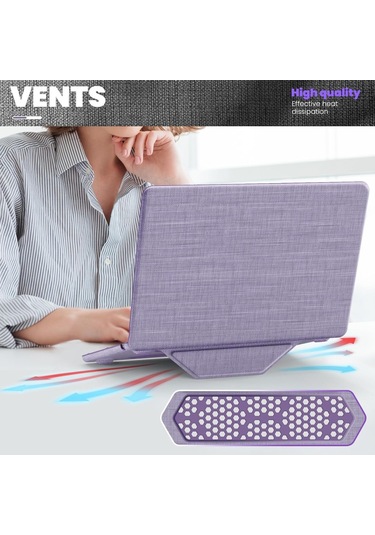 Macbook Uyumlu Pro 13inç A2159 A1989 A1706 A1708 Kılıf Nubuk Üçgen Standlı Havalandırmalı Kapak 2019/2016 Lila
