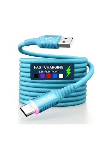 Hightower Dınıje Usb-c Hızlı Şarj Kablosu Renkli Işık Göstergeli 3 3ft Nylon Siyah