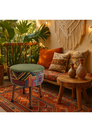 Puf Koltuk Tabure - Etna Gökkuşağı Yeşil Fıstık Yeşili