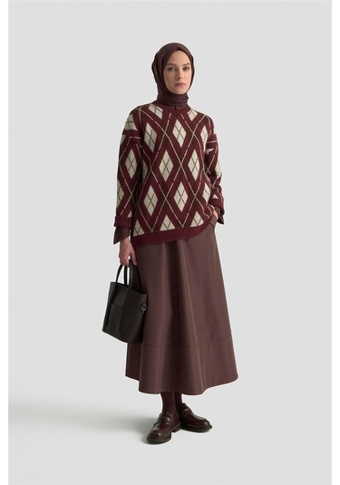 Armine Baklava Desenli Kazak 25kd6004 Bordo Bordo