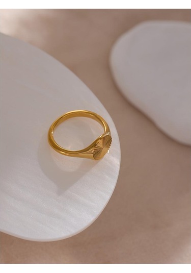 Eetit Paslanmaz Çelik Altın Rengi Geometrik Kadın Yüzük 7 Altın