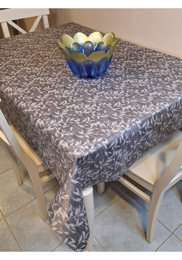 Kumaş Dokulu Tabanı Silikonlu Yıkanabilir Silinebilir Ütülenebilir Kaymaz Dekoratif Masa Örtüsü Brs021 Gri