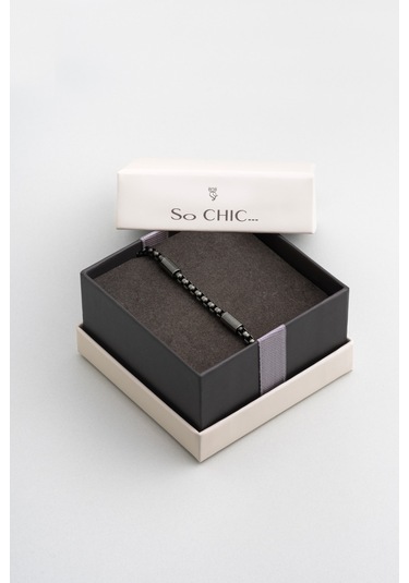 Zincir Detaylı Çelik 21 Cm Erkek Bileklik Gri