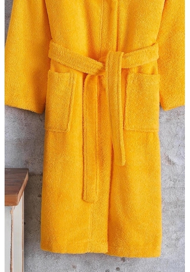 Zeynep Tekstil Pamuklu Kapşonlu Genç Bornoz Unisex Garson Boy Bornoz Sarı 11-12 Yaş Sarı