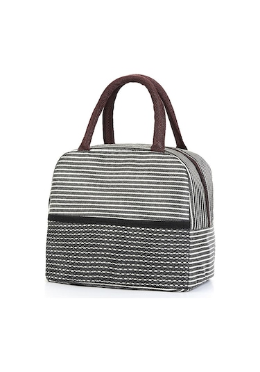 Termal Öğle Yemeği Çantası Klasik Çizgili Tasarım, Alüminyum Folyo İç Katmanlı, Buz Torbası Özellikli, Öğrenciler İçin Pratik Yemek Kabı, Isı Koruyucu Öğlen Yemeği Taşıma Çantası Siyah