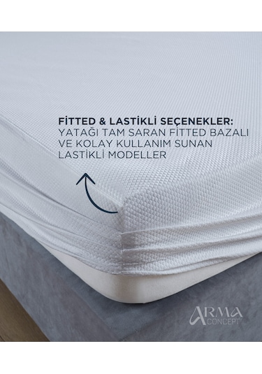 Sızdırmaz & Hijyenik Yatak Koruyucu Alez Fitted Bazalı Çift Kiş Beyaz