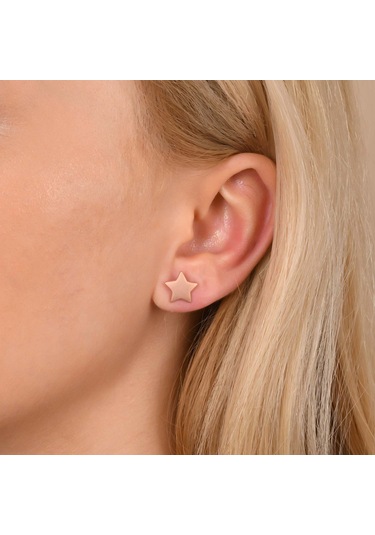 Taşsız Rose Altın Kaplama Yıldız Gümüş Küpe N11.91583