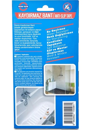 Boss Tape 0981 Islak Zemin Merdiven Kaydırmaz Bant 19mmx20cm Şeffaf
