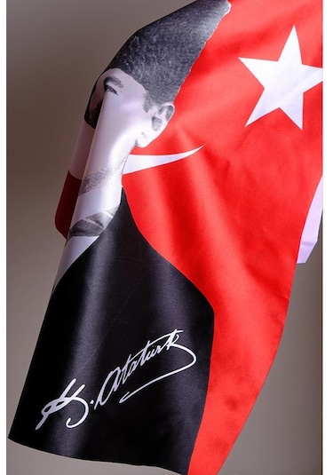K.Atatürk İmzalı Türk Bayrağı Saten Kumaş Dijital Baskı 100x150 cm