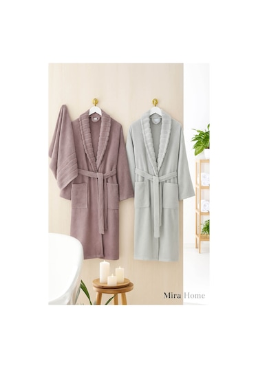 4 Parça Soft Elegance Banyo Aile Bornoz Seti %100 Pamuklu Açık Gri