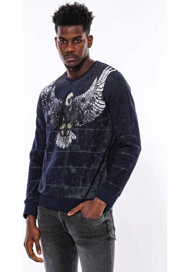 Lacivert Taşlı Desenli Sweatshirt - Wessi Siyah