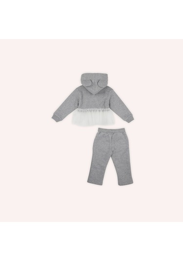 Kız Çocuk Kulak Detaylı 2'li Eşofman Takım Gri-melanj 2421gb17008-4866 001