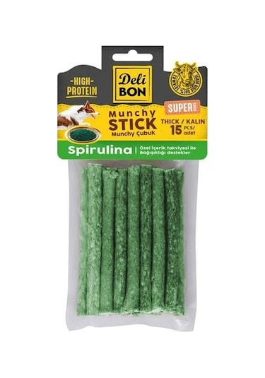 Delibon Süper Munchy Çubuk Spirulinalı Köpek Çiğneme Kemiği Kalın 15'li