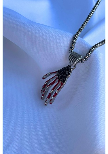 İskelet Eli El İşçiliği Paslanmaz Çelik Zincir Erkek Kolye Gümüş