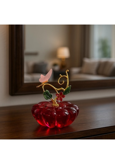 Kristal Kelebekli Dekoratif Kapaklı Obje 10x8