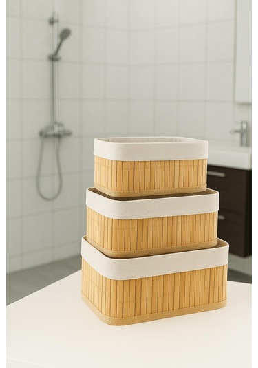 Dikdörtgen 3' Lü Bambu Sepet Çok Amaçlı Dekoratif Düzenleyici Organizer Banyo Düzenleyici Bambu