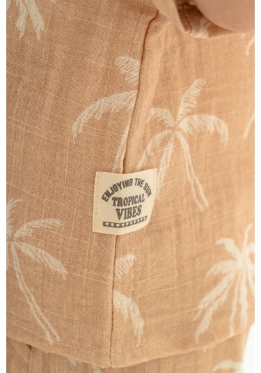 2'li Erkek Çocuk Kahve Rengi Desenli Keten Şortlu Takım-1184 Kahverengi