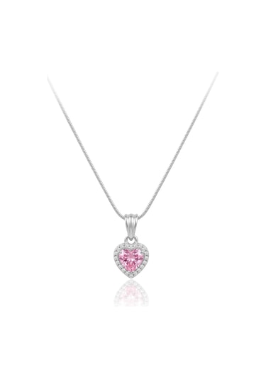 2em Konsept Vip Seri Kararmaz Çelik Kristal Pembe Kalp Figürlü Kadın Kolye 45 Cm Gümüş