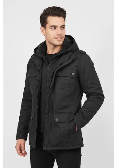 Erkek Spor Kanvas Kapüşonlu Parka 85133 Bgl-st04882 Antrasit