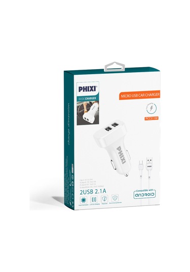 Phixi PCC511M Basic 2.1A Çift Çıkışlı Micro USB Kablolu Araç Şarj