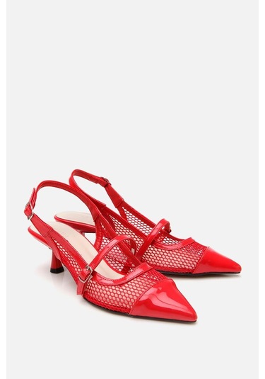 Kadın Rugan Kırmızı Fileli Stiletto Kırmızı