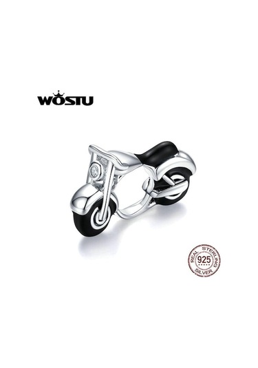 Novahub Wostu 925 Ayar Gümüş Motosiklet Siyah Emaye Charm Yılan Bilezik Takı Siyah