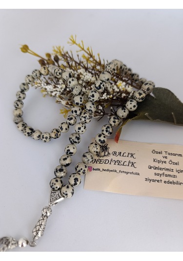 Doğaltaş Tespih-bileklik Takım Ahşap Kutulu /jasper Taşı Dalmaçy Bej