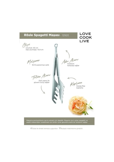 Rösle 12920 Paslanmaz Çelik Spagetti Maşası 30 CM
