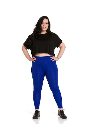 Büyük Beden Beli Lastikli Bilek Hizasında İndigo Bayan Tayt