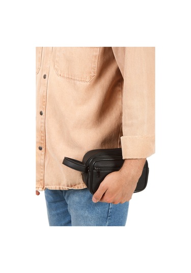 Newish Polo Erkek Bileklik Kemerli Portföy Clutch Traş Kozmetik El Çantası New344 Siyah