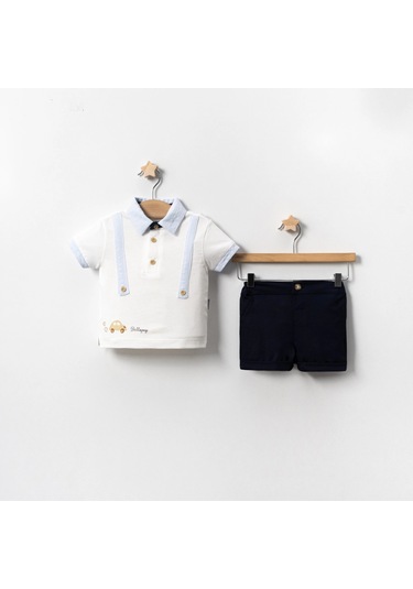 Yazlık Aksesuar Askılı Araba Baskılı Bebe 2'li Erkek Takım Mavi