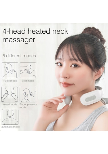 Akıllı Boyun Masaj 4 Başlıklı Usb Isıtmalı Titreşimli Masaj Cihazı Beyaz