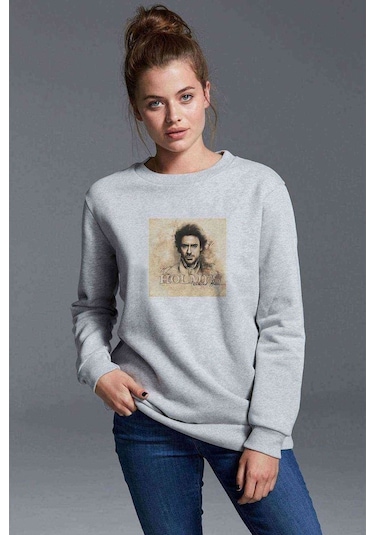 Sherlock Holmes 2 Baskılı Gri Kadın Sweatshirt (534805029)