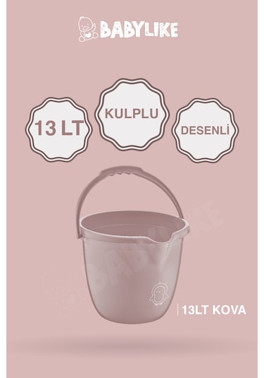 Çocuklar İçin 2'li Banyo Seti- Kulplu Kova & Oluklu Maşrapa Pembe Pembe
