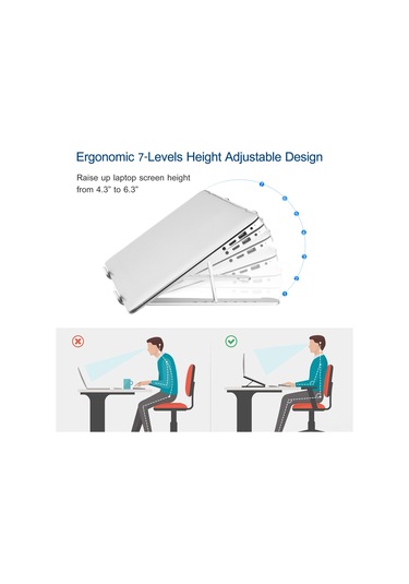 Kosona Alüminyum Portatif Klaptop Standı - 7 Seviye Yükseklik Ayarlı, 10-17 İnç Cihaz Desteği, Isı Dağıtımı, Katlanabilir, 6kg Yük Taşıma