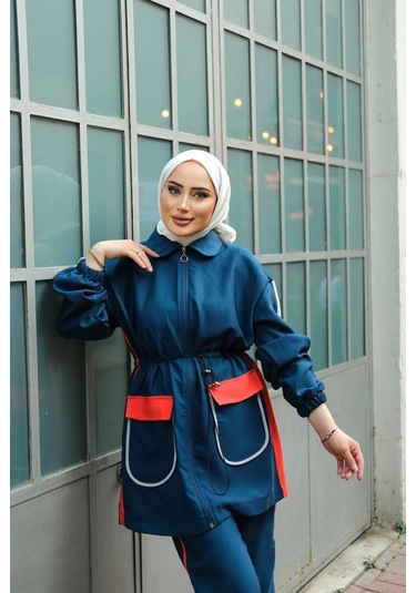 Tesettür Eşofman Takımı Fermuarlı Ikili Takımı İndigo 450 İndigo
